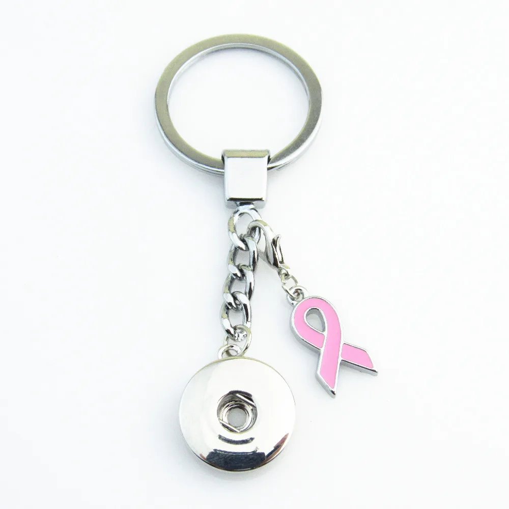 Fashion keychain DIY Snap Button Keychain with pink Ribbon dangle charm