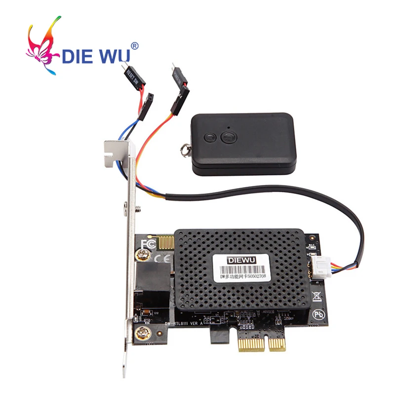 Diewu беспроводной компьютер включения и выключения PCI Express 1X RJ45 Lan Карта Мини PCI-e Настольный ПК сброс пульта дистанционного управления