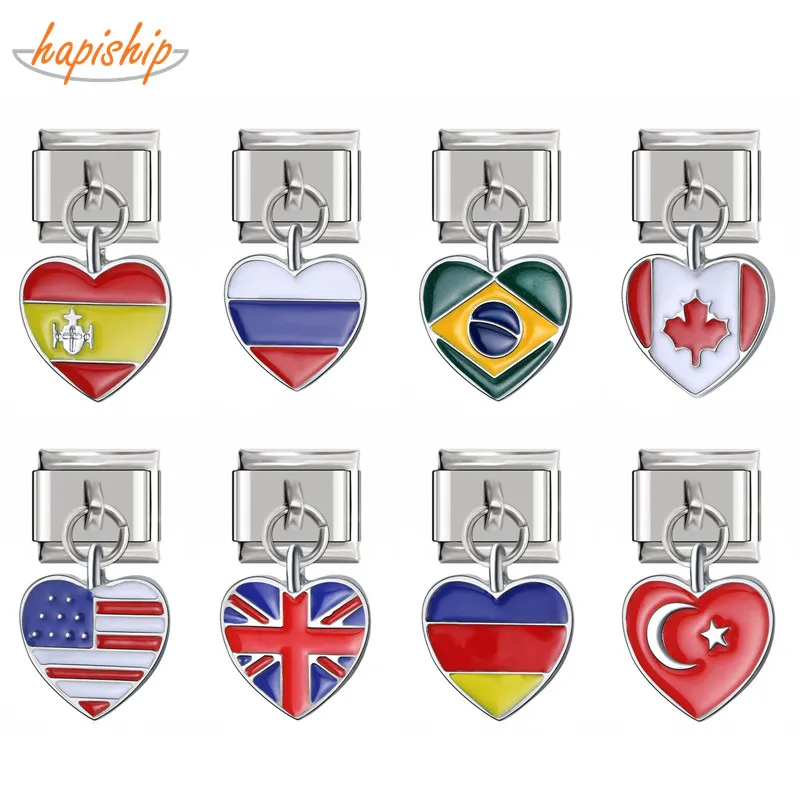 

Hapiship 9mm Width Original Daisy Heart World National Flag Italian Charm Fit Bracelet Stainless Steel Jewelry Making DJ036