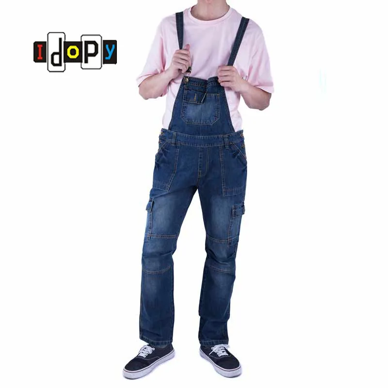 Classic Men Plus Size Denim Bib Overalls Multi Pockets