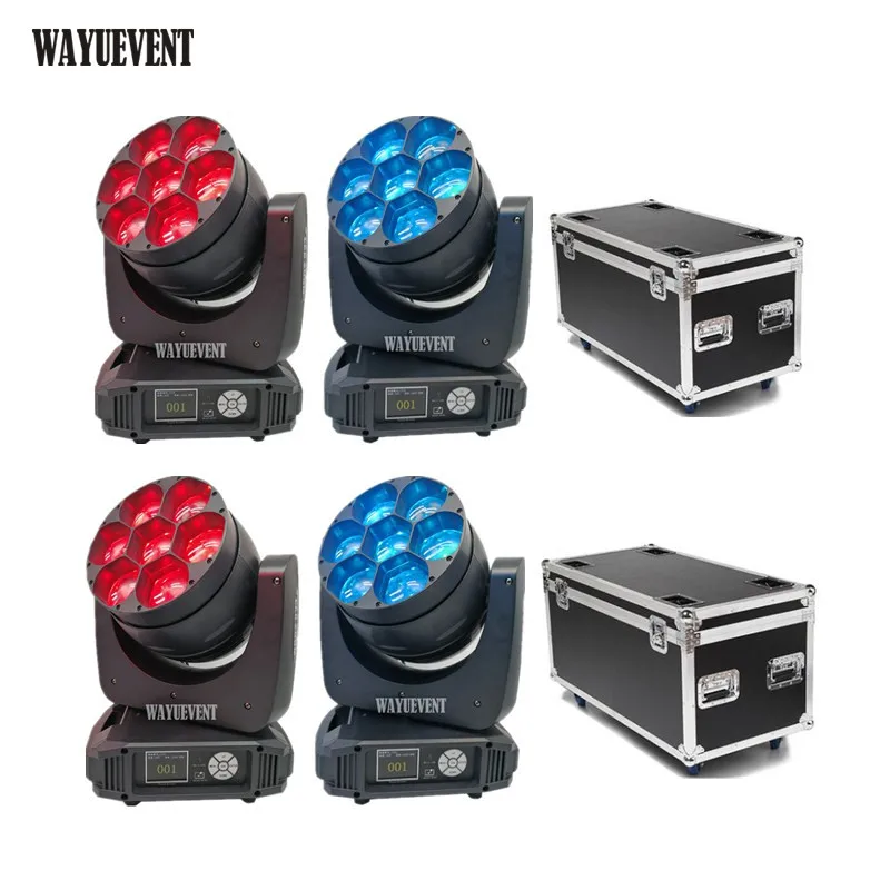 

4pcs with fly case 7x40W Moving Head Beam Light Bee Eye LED Lyre Zoom Wash Mobile Head Disco Light Professional DJ 2in1 Flight