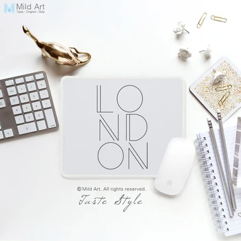 

Black and White Minimalist London Typography Nordic Print Creative Gifts Home Office Gamer PC Gaming Computer Mouse Pad Mat Set