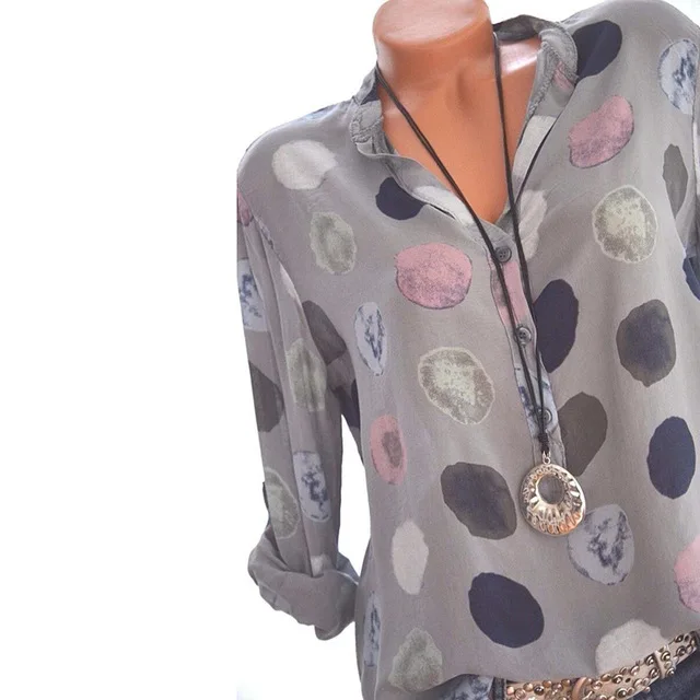 

2019 Women Blouse Dot Printed Long Sleeved Shirt Sexy Office Lady Blouse Shirts Blusa Feminine Tops A171