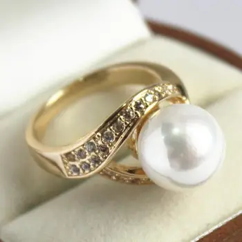 

Free Shipping noble lady's 18KGP with crystal decorated &12mm white shell pearl ring(#7 8 9 10)