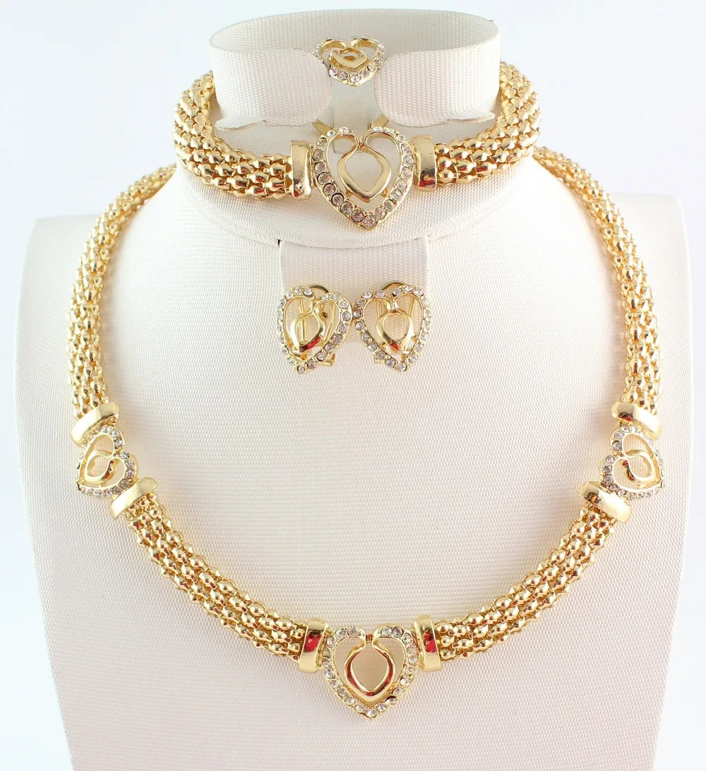 Free shipping hot sale heart design costume necklace set fashion top quality african gold Color ...