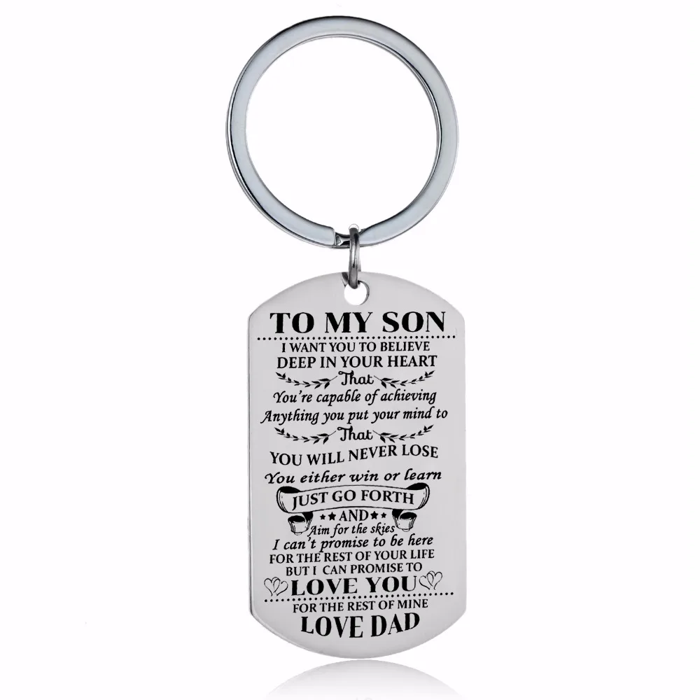 

Inspirational Jewelry Fathers Dad Love Son Keychain Stainless Steel Dog Tag Military Charms Keyring Men Boys Kids Energy Gifts