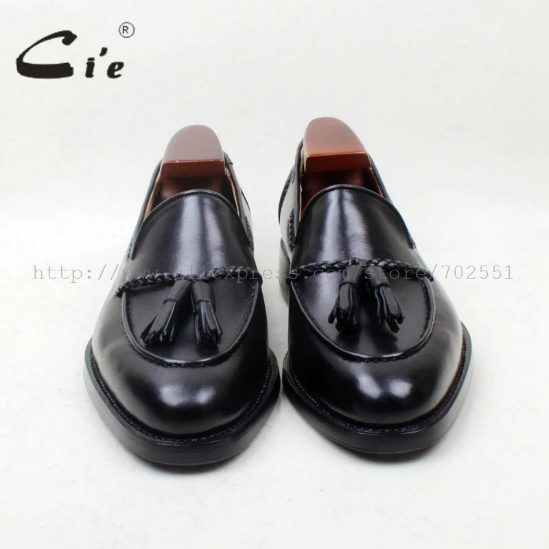 cie Round Toe Genuine Leather Outsole Bespoke Goodyear Welted Handmade Black Tassels Slip-on Men's Shoe loafer 158