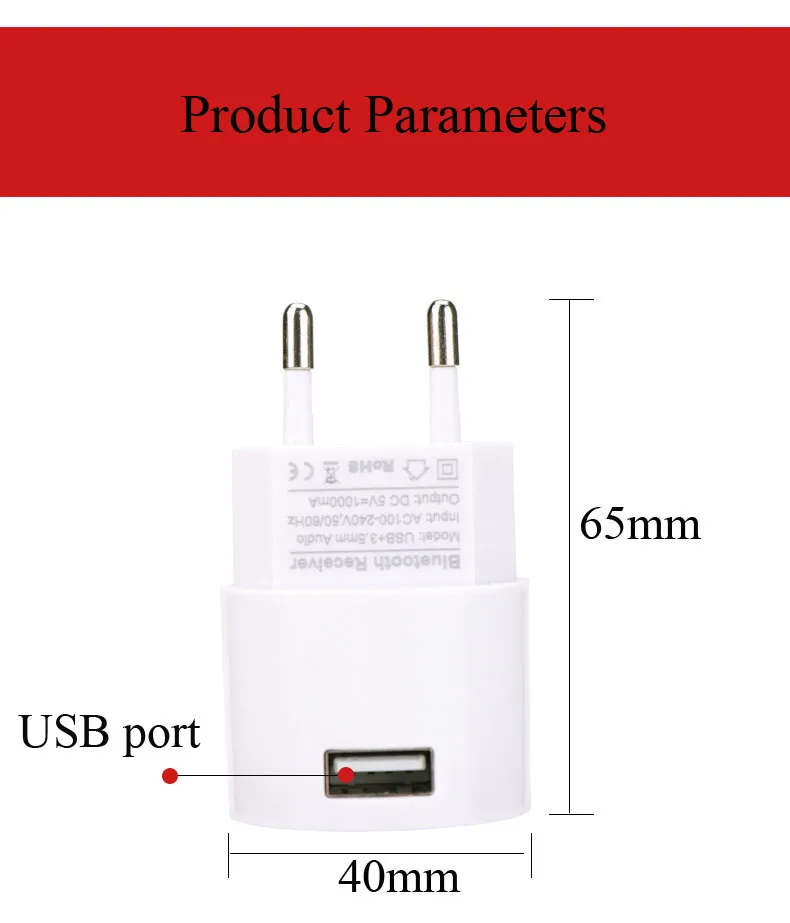 Bluetooth-приемник V4.2, аудио адаптер, зарядное устройство переменного тока, белый цвет, 110 В до 240 В, белый цвет, штепсельная вилка европейского и американского стандарта с USB и портом 3,5 мм