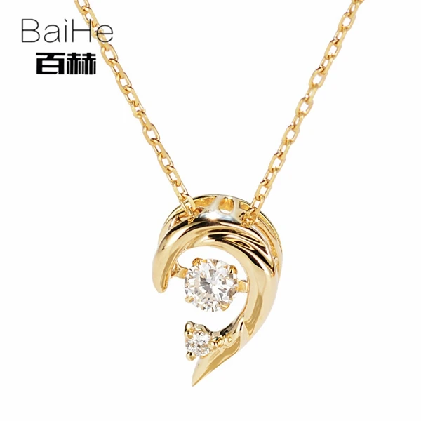 BAIHE одноцветное 18 К желтого золота 0.07ct Certified H/SI из натуральной Алмаз Свадебные для женщин Мода Ювелирные Украшения Подарок ожерелья для