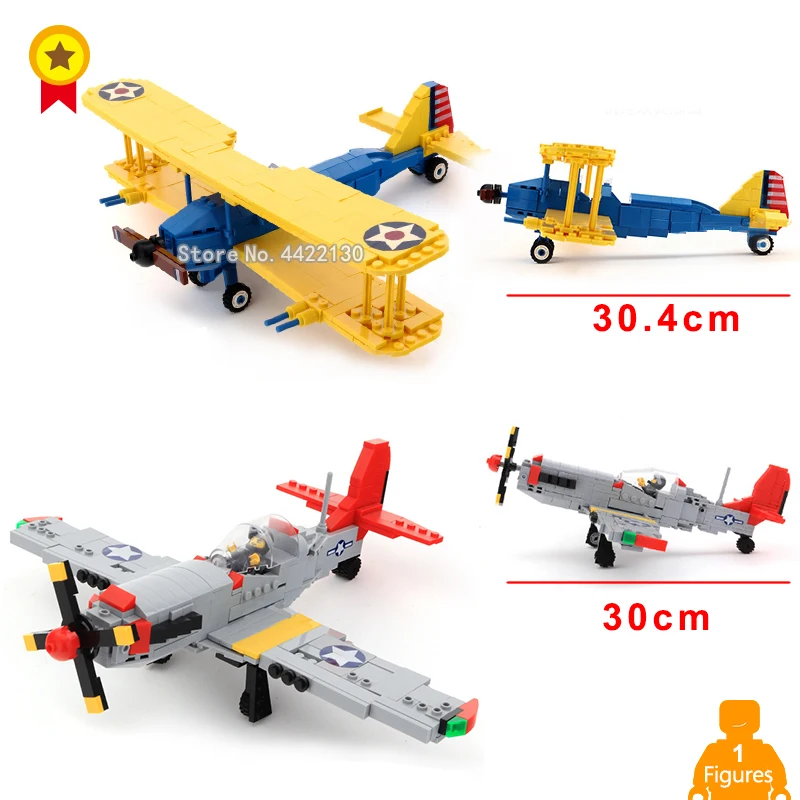 

US North American fighter training machine PT-17 with light fighter P-51D building block model figure compatible legoinglys