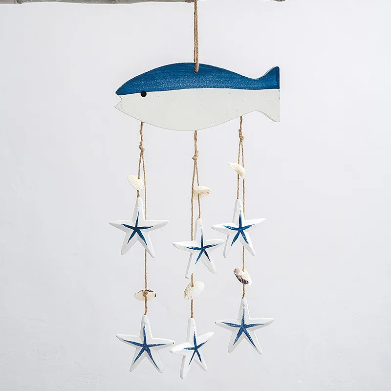 Mediterranean Ocean Wind Chime fish Pendant Home Pendant anchor Ornaments Gifts Wooden Crafts Shells Conch Curtain Decoration