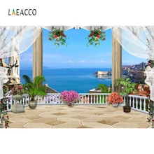 Laeacco Summer Sea Flower Wedding Interior Curtain Photography Background Customized Photographic Backdrops For Photo Studio