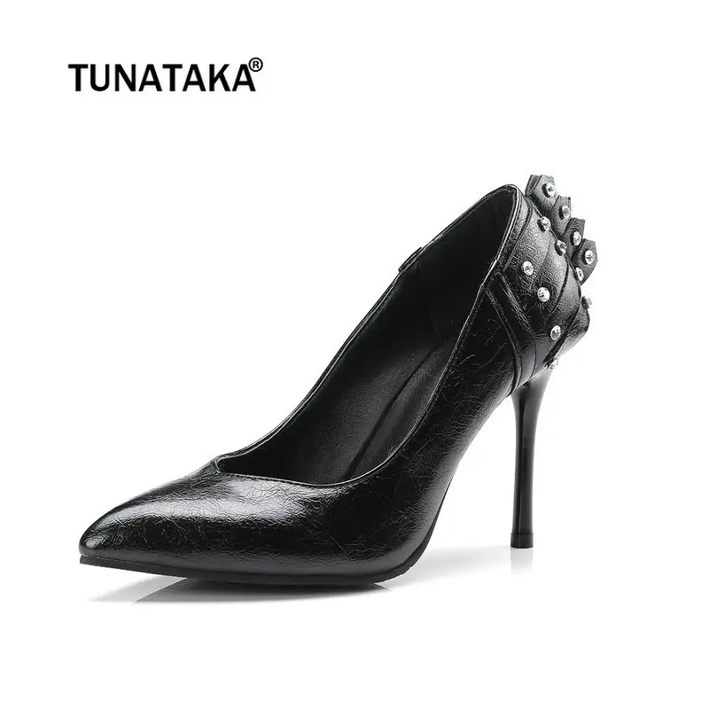 Chaussures De Pompes Printemps Femme Or Noir Sexy Robe Bout Mince Hauts or Automne Talons Mode Pointu Femmes Noir Rivet À YS6qwqx