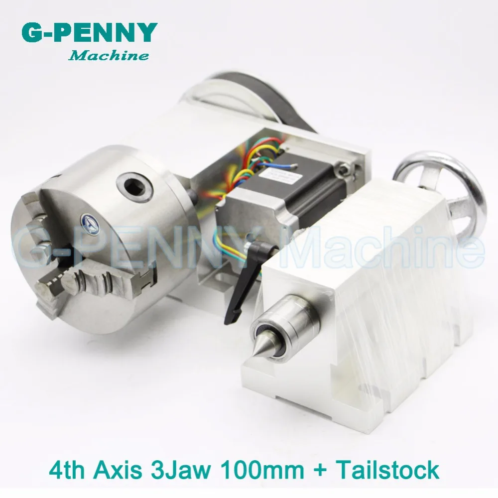 

3 Jaw 100mm CNC 4th Axis+Tailstock CNC dividing head/Rotation Axis/A axis kit for Mini CNC router/engraver woodworking engraving
