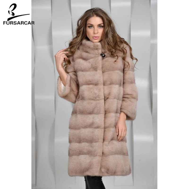 FURSARCAR 2018 New Arrival One Piece Real Mink Fur Coat For Women With ...