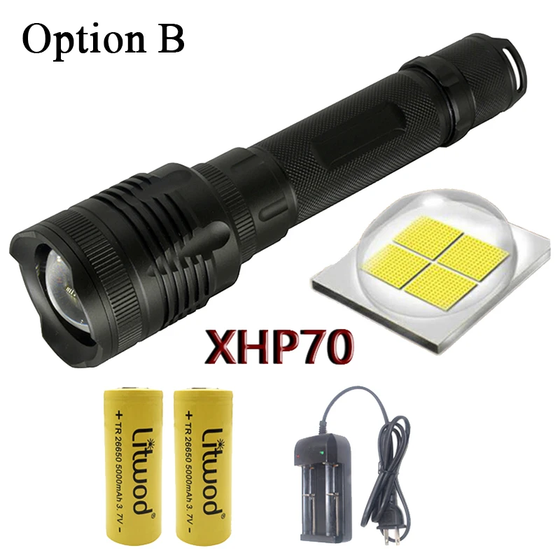 Litwod Z20P78 CREE XHP70 32 Вт чип лампа мощный зум объектив тактический светодиодный светильник фонарь 10000 мАч 26650 батарея высокий светильник - Испускаемый цвет: Option B