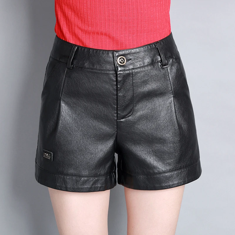 

2017 New Women's Autumn PU Leather Shorts Slim High Waist Ladies Plus Size High Quality Fashion Pocket Short Plus Size L-4XL