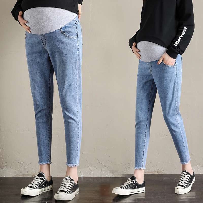 

Large Size 4XL Pregnant Jeans Cotton High Waist Solid Color Mother Leggings Maternity Clothes 0276