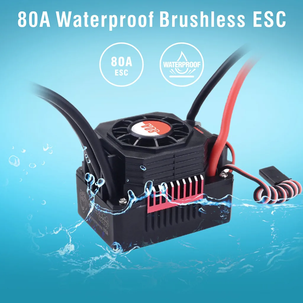 

Waterproof Sensorless Brushless ESC 80A Speed Controller for 1/10 RC Car Truck #BZ