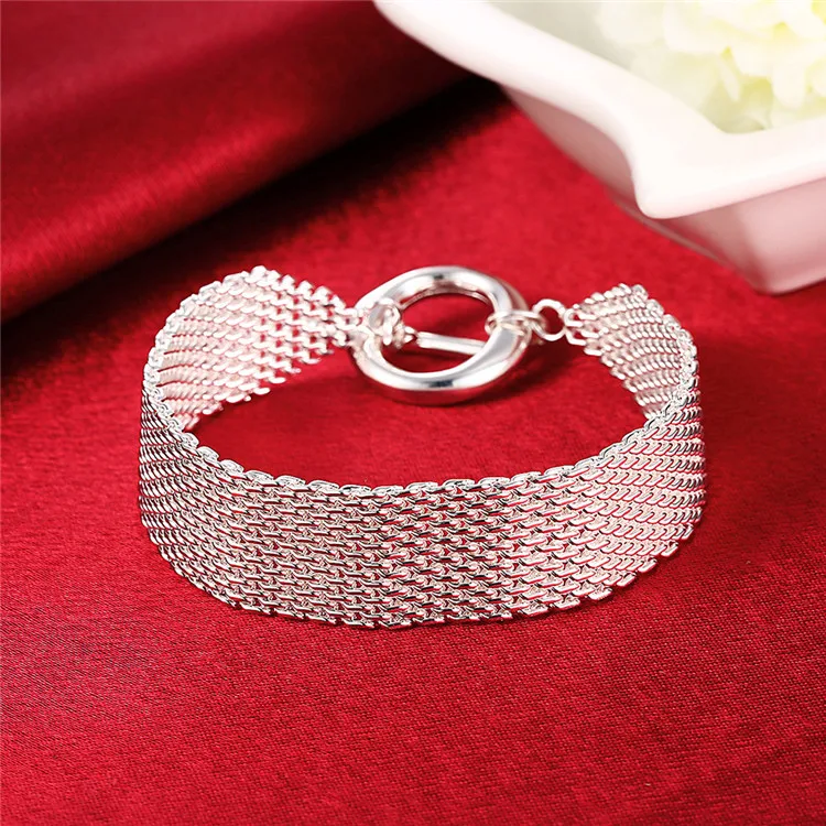 Silver 925 Jewlery Mesh Bracelet Chain for Women Fashion Wristband