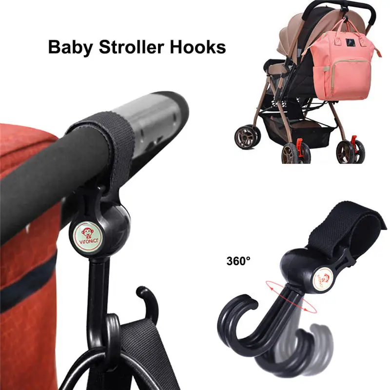 BalleenShiny Baby Stroller Hook Pushchair Shopping Bag Hook Mum Pram Handy Carry Clip Rotatable Double Hook Stroller Accessories