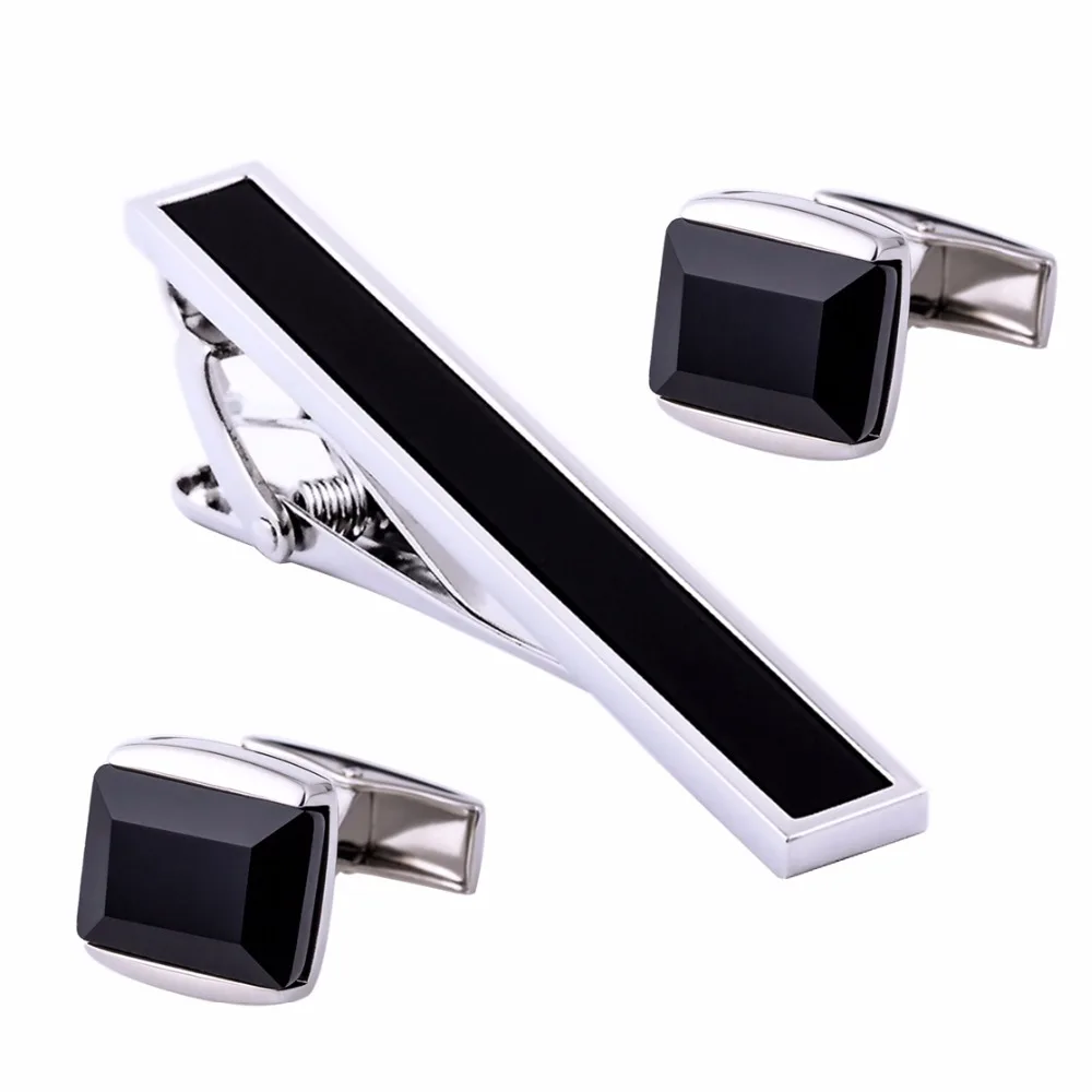 

VAGULA 2018 Fashion Black Stone Cufflink Set Square Silver- color Men's Cuff link Set French Shirt Cufflink 80