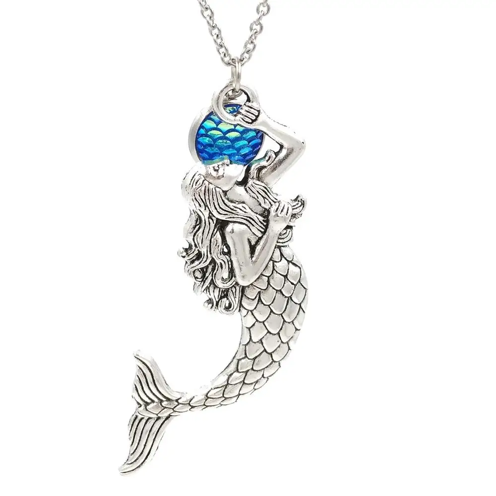 BULK 10pcs Beach Mermaid Pendant Necklace with Bule Scale 18