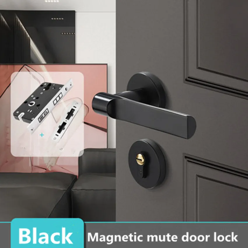  Modern fashion luxury gold silent magnetic interior door lock black bedroom study solid wood door h - 33043536390