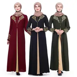 Женские мусульманские платья Элегантный Золотая Тисненая Печать Дубай платья абайя хиджаб джилбаба Исламская Костюмы мусульманское