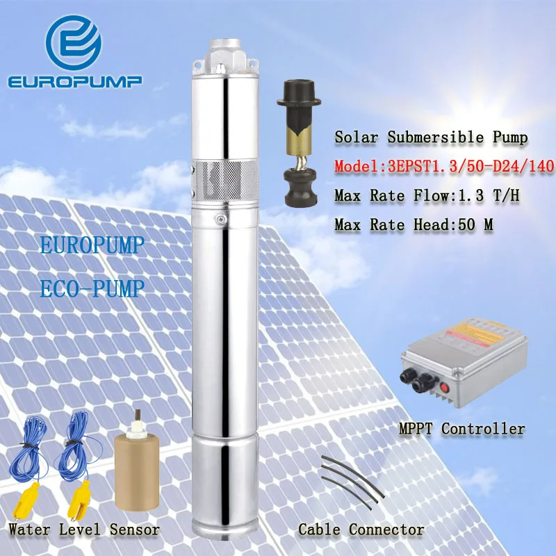 

EUROPUMP MODEL(3EPST1.3/50-D24/140) Manufacturer solar water pump price, 24v dc submersible solar pump dc submersible solar pump
