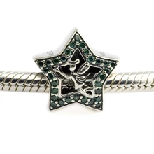 DIY подходит Pandora Charms браслеты Tinker Bell Star Beads с зеленым кубическим цирконием 925 пробы-серебро-ювелирные изделия