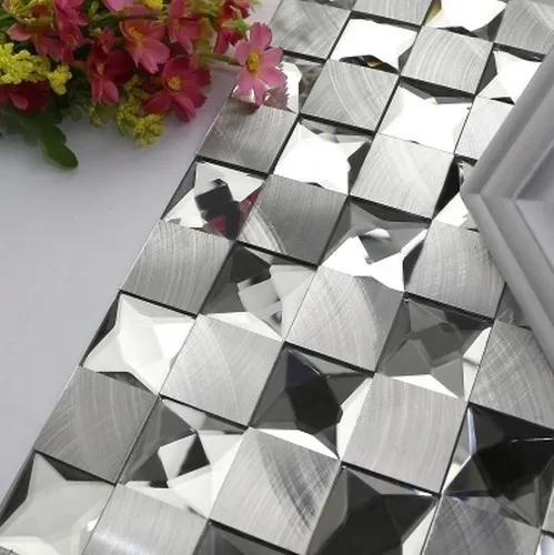 silver metal mosaic stainless steel tiles square for kitchen backsplash ...