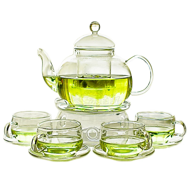 Креативный термостойкий стеклянный чайный набор, пузырьковый чайный горшок, чашка, набор прозрачных стеклянных цветов, чайный горшок, чашка, блюдце, набор