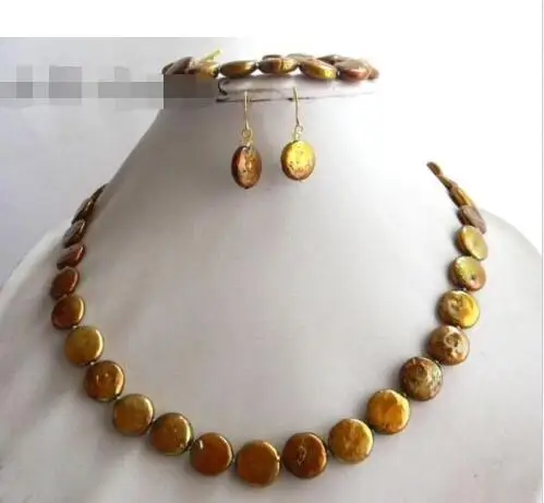 

Free shipping hot sale Women Bridal Wedding Jewelry >> 18''/8'' 12mm Coffee Pearl Crystal Necklace Bracelet Earring Set