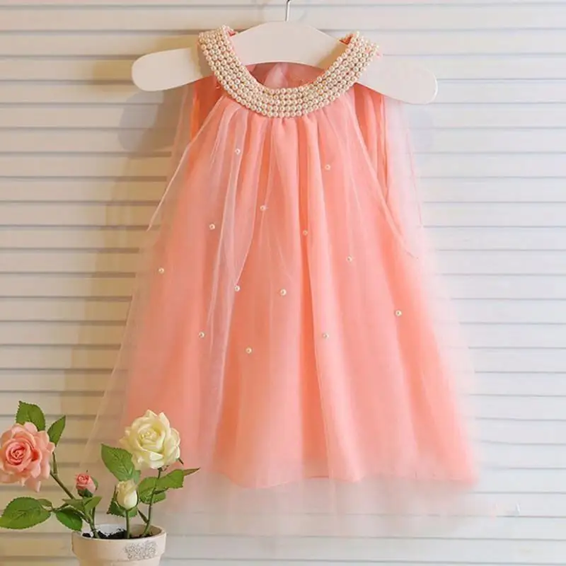 

Girls Dress 2019 Brand Princess Dress Sleeveless Pearl Design for Girls Clothes Party Dre1-5Y Clothes