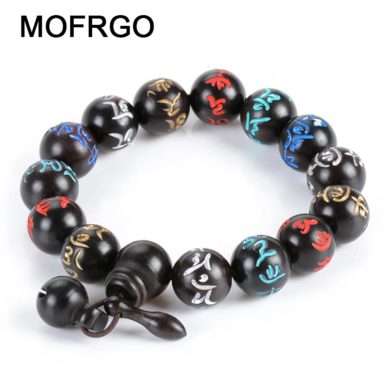 

MOFRGO Wooden Engraved Charm Beads Stretch Bracelets Meditation Prayer Colorfu Buddha Bracelet For Women And Men Dropshipping