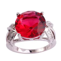 Lingmei Мода Овальной Огранки Красный кубический цирконий серебряный цвет кольцо Полный размеры красивые для женщин Свадебная вечеринка ювелирные изделия