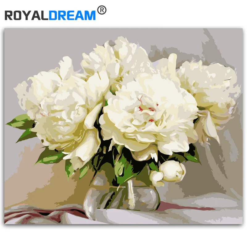 

ROYALDREAM White Rosa multiflora Flowers DIY Painting By Numbers HandPainted Oil Painting On Canvas For Home Decor