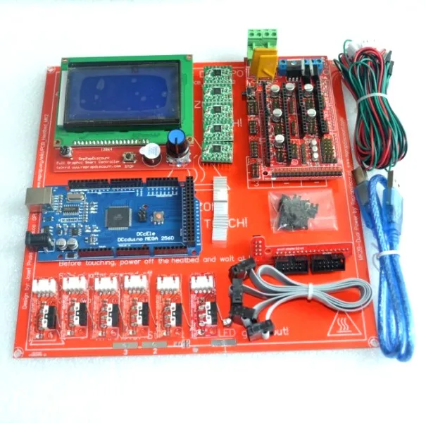  Reprap Ramps 1.4 Kit With Mega 2560 r3 + Heatbed mk2b + 12864 LCD Controller + A4988 Driver + Endstops + Cables For 3D Printer 