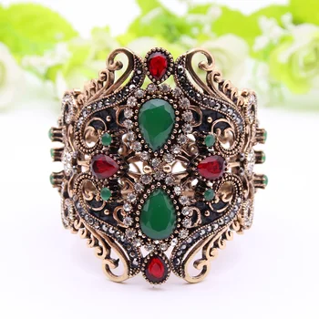

Exquisite Adjustable Size Resin Bangles Cuff Women Bracelets Morocco Antique Gold Color Bangle Indian Retro Jewelry Wrist Joyas