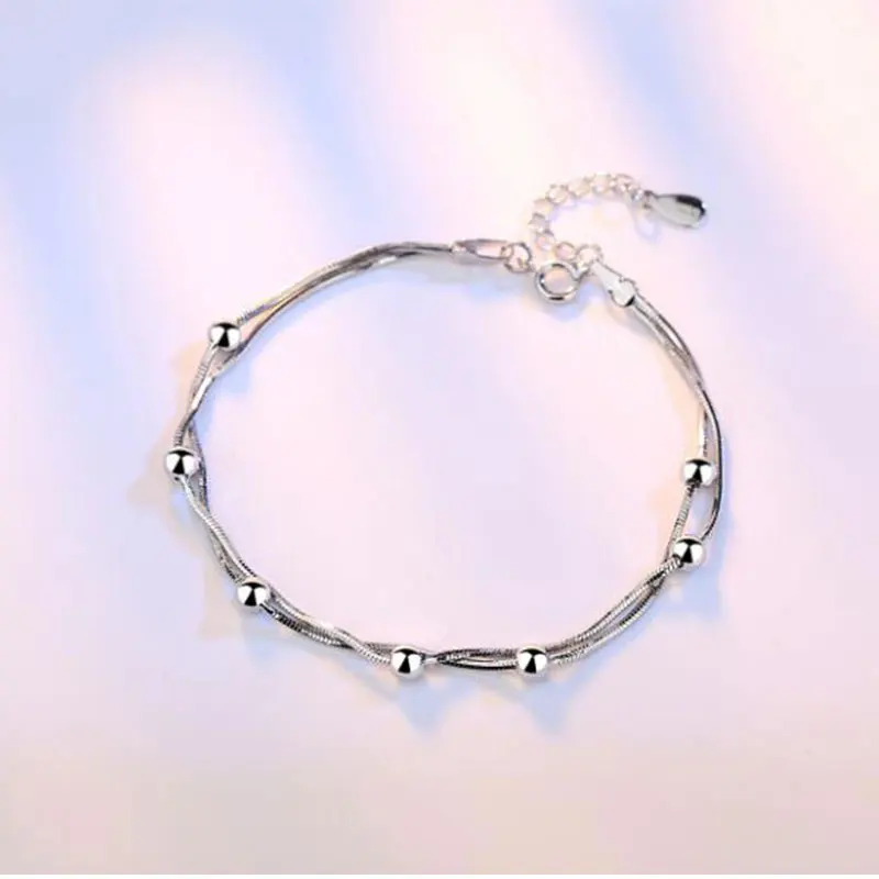 Очаровательный двухслойный Звездный квадратный Круглый бисер браслеты для женщин браслеты из стерлингового серебра 925 пробы S-B115