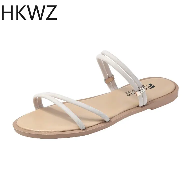 

One word with flat bottom Roman sandals and slippers, two women's summer 2019, new fairy wind, wild beach sandals women shoes