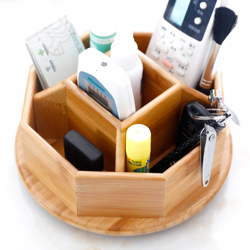 

Bamboo Desktop storage box Rotatable Table Decor Cosmetics Holder Multiple-Use Sundries Stationery Makeup Cosmetic Organizer