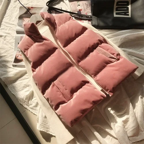 PINK KoHuiJoo, осенне-зимний бархатный жилет на молнии, женский, Повседневный, стоячий воротник, хлопок, теплая куртка без рукавов, пальто, Veste Femme размера плюс - Цвет: PINK