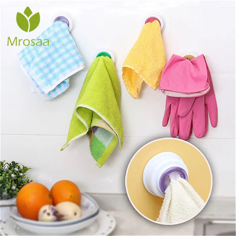 

Mrosaa Sticky Washcloth Wall Clip Holder Dishclout Storage Rack Hooks Kitchen Bathroom Detachable Hand Towel Hanger