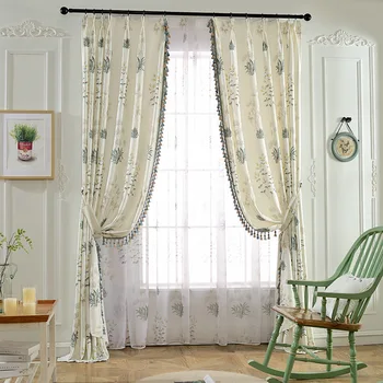 

New Korean small fresh idyllic village of finished fabric curtains bedroom curtains living room