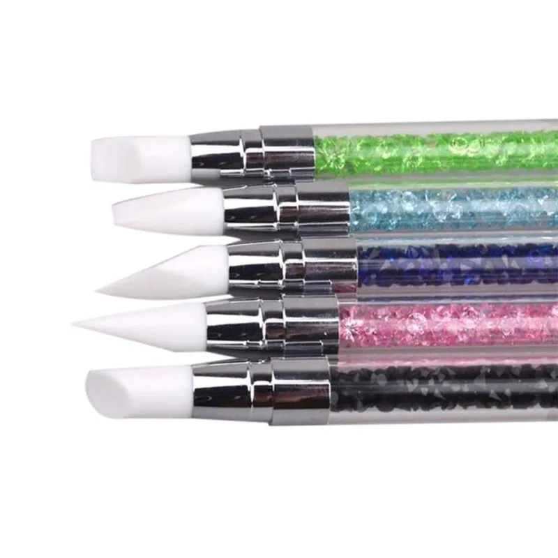 5Pcs Set Nail Art Brush Dotting Tools 2 Way Sculpture Pen Silicone Carving Craft03