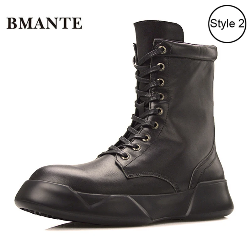 

Real leather Designer bootie brand fashion male Casual Martin de shoe tall high top Thick sole tide Bieber martens boots for men