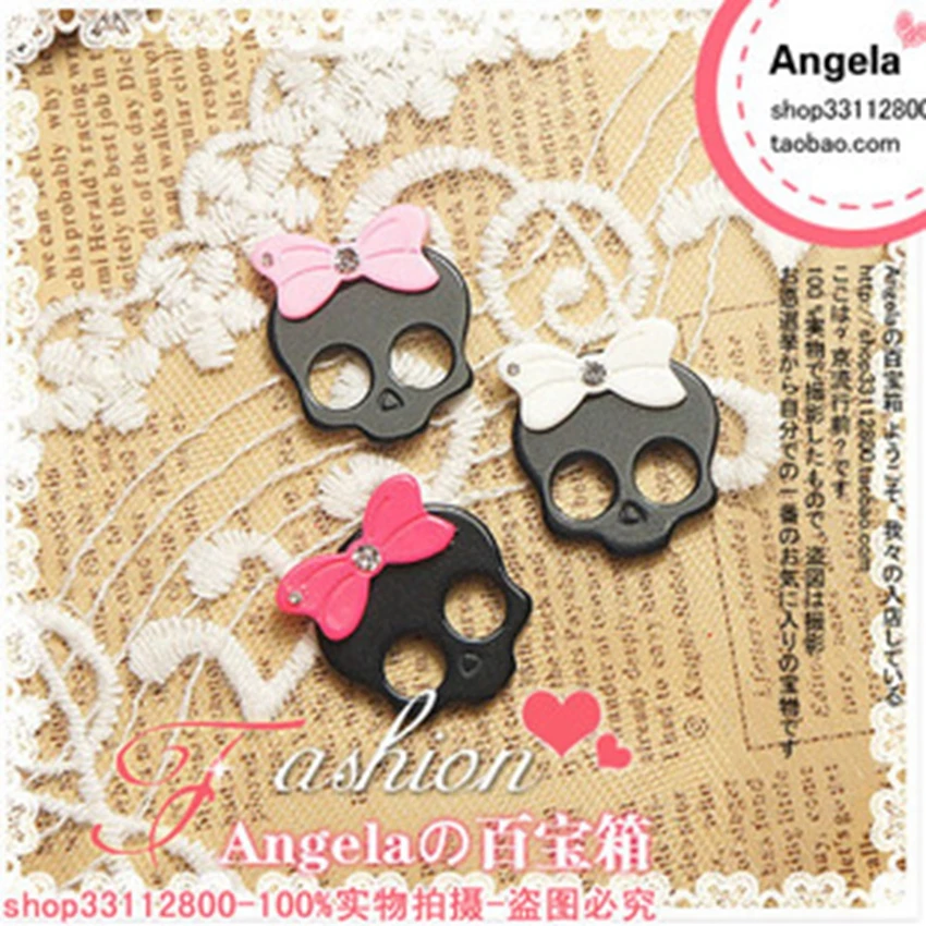 

Jewelry Materials For DIY Decoration 12pcs Mixed 25mm Flat Back Reisn Cabochon Skull With Bow