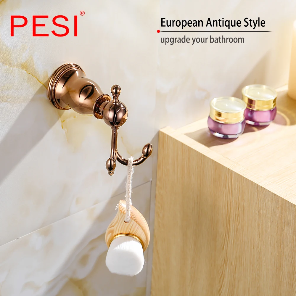 

Robe Coat Hook Bathroom Accessories Hardware Set Towel Rail Rack Bar Shelf Toilet Paper Tissue Toothbrush Holder, Rose Gold.